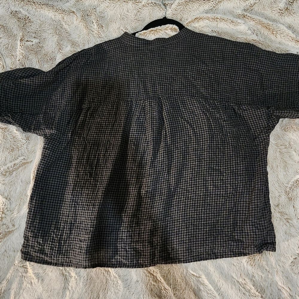 Eileen Fisher Organic Linen Checkered Button Down Shirt - Picture 5 of 7